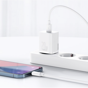 СЗУ Baseus Super Si TZCCSUP-B02 Quick Charger 1C 20W EU Sets Cable Type-C to iP 1m White 