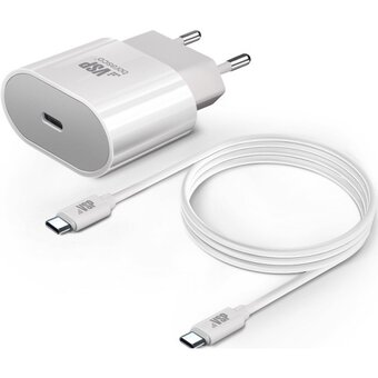  СЗУ BORASCO Power Delivery, 20W + Дата-кабель Type-C - Type-C, 3А, 1м, белое 