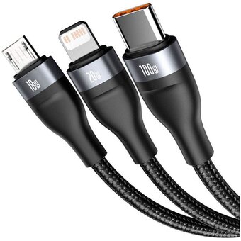  Кабель Baseus Flash Ⅱ(CASS030201) One-for-three Fast Charging Type-C to M+L+C 100W 1.5m Black 