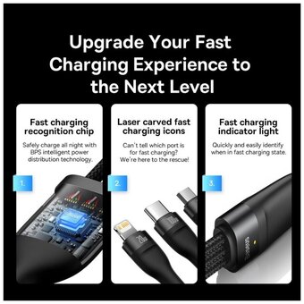  Кабель Baseus Flash Ⅱ(CASS030201) One-for-three Fast Charging Type-C to M+L+C 100W 1.5m Black 