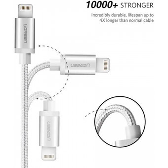  Кабель UGREEN US199 60163 Lightning to USB-A 2.0 Cable 2m Silver 