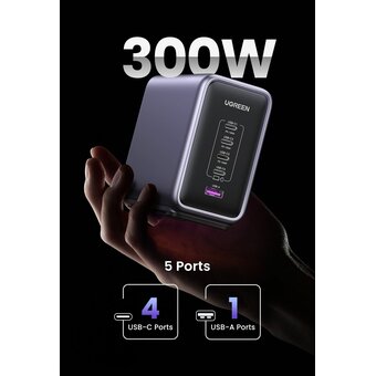 Зарядное устройство Ugreen CD333 (90903B) Nexode 300W 5-Port PD GaN Fast Charger EU Gray 