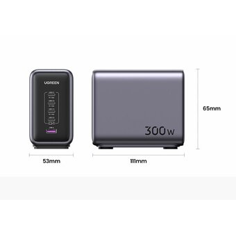  Зарядное устройство Ugreen CD333 (90903B) Nexode 300W 5-Port PD GaN Fast Charger EU Gray 