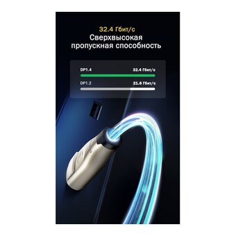  Кабель UGREEN DP112 60844 1.4 DP M/M Round Cable Zinc Alloy Shell with Braided 3m Black 