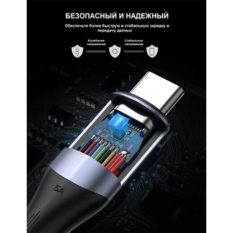  Кабель UGREEN US355 80150 USB-C 3.1 M/M Gen2 5A Cable with Braided 1m Black 