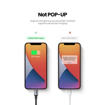  Кабель UGREEN US304 60761 USB-C to Lightning M/M Cable Aluminum Shell Braided 2m Black 