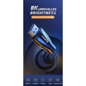  Кабель UGREEN HD140 80405 HDMI 2.1 Male To Male Cable 8K Braided Cable 5m Black 