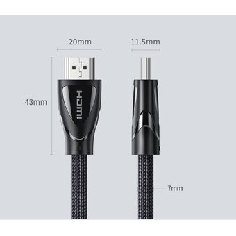  Кабель UGREEN HD140 80405 HDMI 2.1 Male To Male Cable 8K Braided Cable 5m Black 
