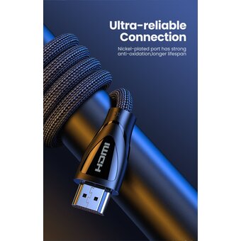 Кабель UGREEN HD140 80405 HDMI 2.1 Male To Male Cable 8K Braided Cable 5m Black 