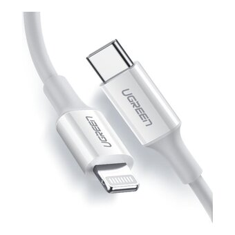  Кабель UGREEN US171 60748 USB-C to Lightning M/M Cable Rubber Shell 1.5m White 