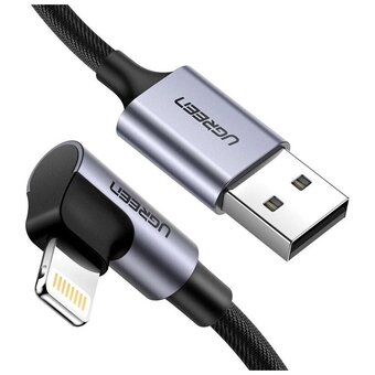  Кабель UGREEN US299 60521 USB-A to Angled Lightning M/M Cable With Braided 1m Black 
