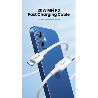  Кабель UGREEN US171 60748 USB-C to Lightning M/M Cable Rubber Shell 1.5m White 