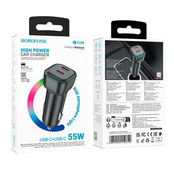  АЗУ BOROFONE BZ28B Trophie PD55W (2C) car charger черный 