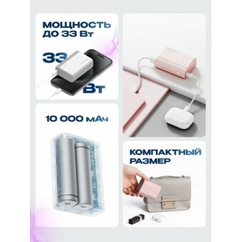  Power Bank Xiaomi Mi PB100 Cuktech ZMI 10000 мАч 30Вт 3A QC 3.0 PD3.0 1xUSB-A+1xType-C Global розовый 