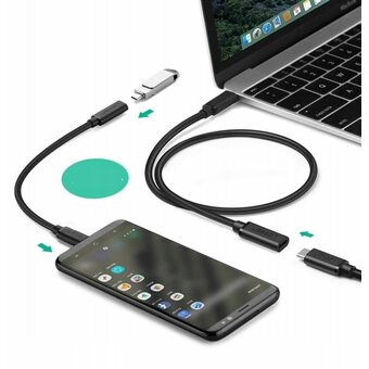  Кабель UGREEN US353 10387 USB-C/M to USB-C/F Gen2 5A Extension Cable 10Gbps 1m Black 
