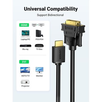  Кабель UGREEN HD106 10137 HDMI to DVI24+1 Cable 5m Black 