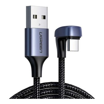  Кабель UGREEN US311 70315 USB2.0-A to Angled USB-C Cable Aluminum Case with Braided 2m Black 