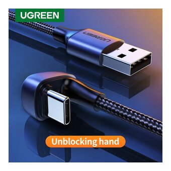  Кабель UGREEN US311 70315 USB2.0-A to Angled USB-C Cable Aluminum Case with Braided 2m Black 