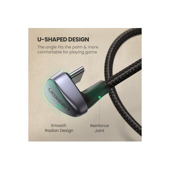  Кабель UGREEN US311 70315 USB2.0-A to Angled USB-C Cable Aluminum Case with Braided 2m Black 