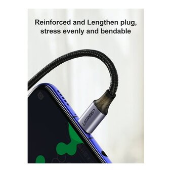 Кабель UGREEN US255 80714 USB-C 2.0 Male to Angled 90° USB-C 2.0 Male 3A Data Cable 3m Gray/Black 