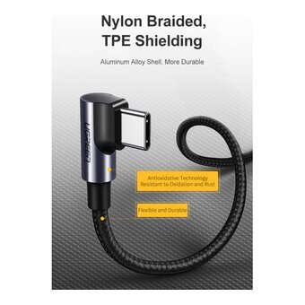 Кабель UGREEN US255 80714 USB-C 2.0 Male to Angled 90° USB-C 2.0 Male 3A Data Cable 3m Gray/Black 
