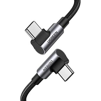  Кабель UGREEN US335 70696 Angled USB-C M/M Cable Aluminium Shell with Braided 1m Black 