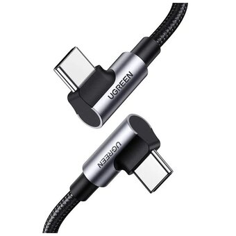 Кабель UGREEN US335 70696 Angled USB-C M/M Cable Aluminium Shell with Braided 1m Black 