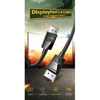  Кабель UGREEN DP114 80390 DP 1.4 Male to Male Plastic Case Braided Cable 1m 