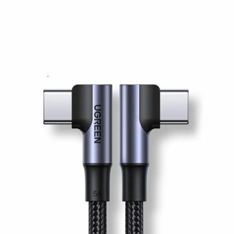  Кабель UGREEN US335 70696 Angled USB-C M/M Cable Aluminium Shell with Braided 1m Black 