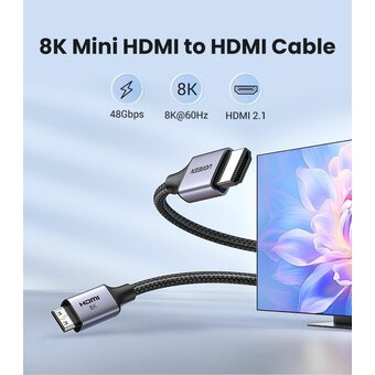  Кабель UGREEN HD163 15515 Mini HDMI to HDMI 8K Cable 2m Black 