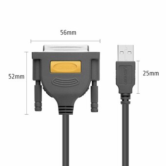  Кабель UGREEN US167 20224 USB-A to DB25 Parallel Printer Cable 2m Grey 