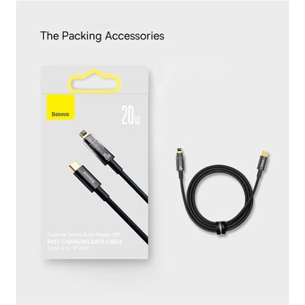  Дата-кабель Baseus Explorer (CATS000001) Auto Power-Off Fast Charging Type-C to IP 20W 1m Black 