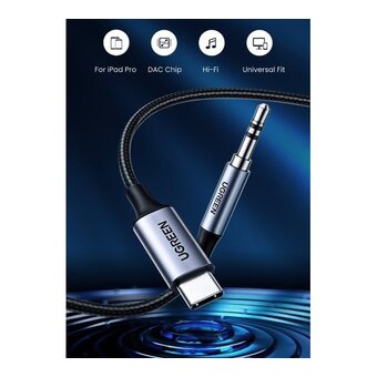  Кабель UGREEN CM450 20192 USB-C Male to 3.5mm Male Audio Cable with Chip 1m Black 