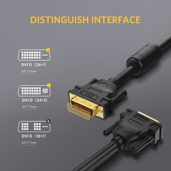  Кабель UGREEN DV101 11607 DVI 24+1 Male to Male Cable Gold Plated 3m Black 