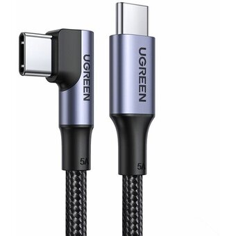  Кабель UGREEN US334 70643 USB-C 2.0 Male To Angled 90° USB-C 2.0 Male 5A Data Cable 1m Black 