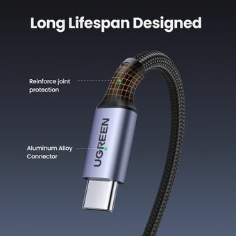  Кабель UGREEN US334 70643 USB-C 2.0 Male To Angled 90° USB-C 2.0 Male 5A Data Cable 1m Black 