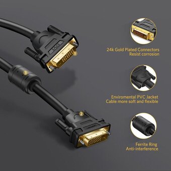  Кабель UGREEN DV101 11607 DVI 24+1 Male to Male Cable Gold Plated 3m Black 