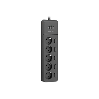  Сетевой фильтр Qumo PB-PRO-6SP4UP-0006 Power Bar Pro 6SP4U (P-0006), 5 розеток, 3xUSB, 2м, черный 