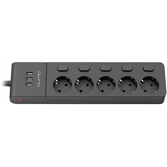  Сетевой фильтр Qumo PB-PRO-6SP4UP-0006 Power Bar Pro 6SP4U (P-0006), 5 розеток, 3xUSB, 2м, черный 