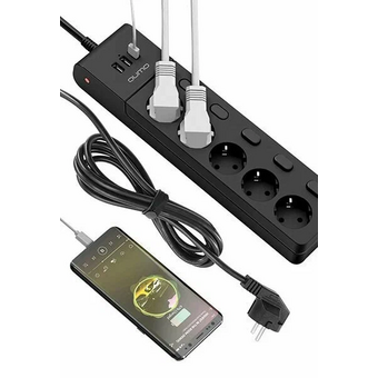  Сетевой фильтр Qumo PB-PRO-6SP4UP-0006 Power Bar Pro 6SP4U (P-0006), 5 розеток, 3xUSB, 2м, черный 