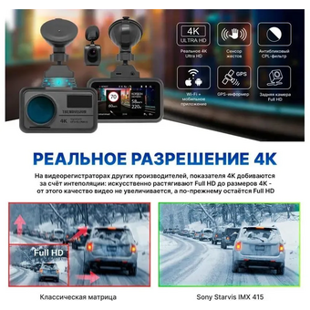  Видеорегистратор TrendVision TDR-725 Real 4K черный 
