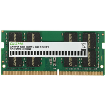  ОЗУ Digma DGMAS43200032D DDR4 32GB 3200MHzRTL PC4-25600 CL22 SO-DIMM 260-pin 1.2В dual rank Ret 