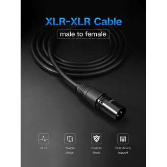  Кабель UGREEN AV130 20710 Cannon Male to Female Microphone Extension Audio Cable 2m Black 