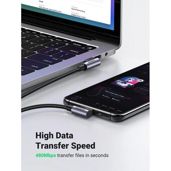  Кабель UGREEN US176 70875 Right Angle USB-A to USB-C Cable 3m Space Gray 