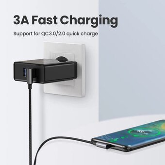  Кабель UGREEN US176 70875 Right Angle USB-A to USB-C Cable 3m Space Gray 