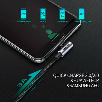  Кабель UGREEN US284 50942 Angled USB-C Male To USB2.0 A Male 3A Data Cable 90°Angle 2m Space Gray 