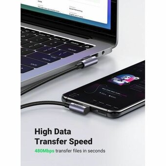  Кабель UGREEN US176 20857 Right Angle USB-A to USB-C Cable 2m Space Gray 