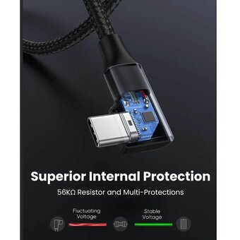  Кабель UGREEN US385 20299 USB-A Male to USB-C Male 3.0 3A 90-Degree Angled Cable 1m Black 