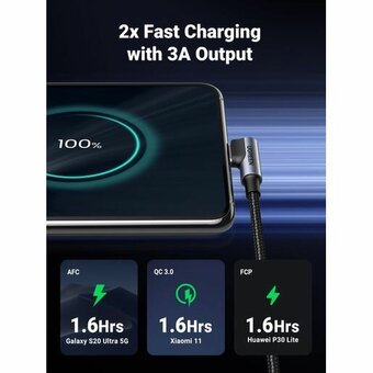  Кабель UGREEN US176 20857 Right Angle USB-A to USB-C Cable 2m Space Gray 