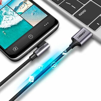 Кабель UGREEN US284 50942 Angled USB-C Male To USB2.0 A Male 3A Data Cable 90°Angle 2m Space Gray 